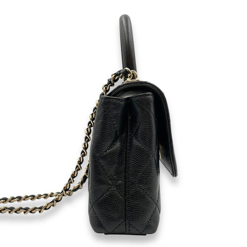 Coco Handle Micro Black Top Handle Bag in Caviar Leather, Gold hardware