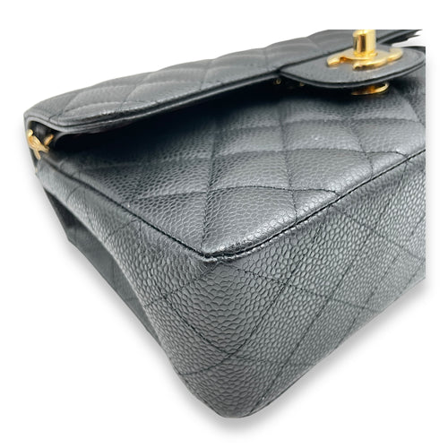 Classic Double Flap Small Black Bag in Caviar Leather, Gold hardware