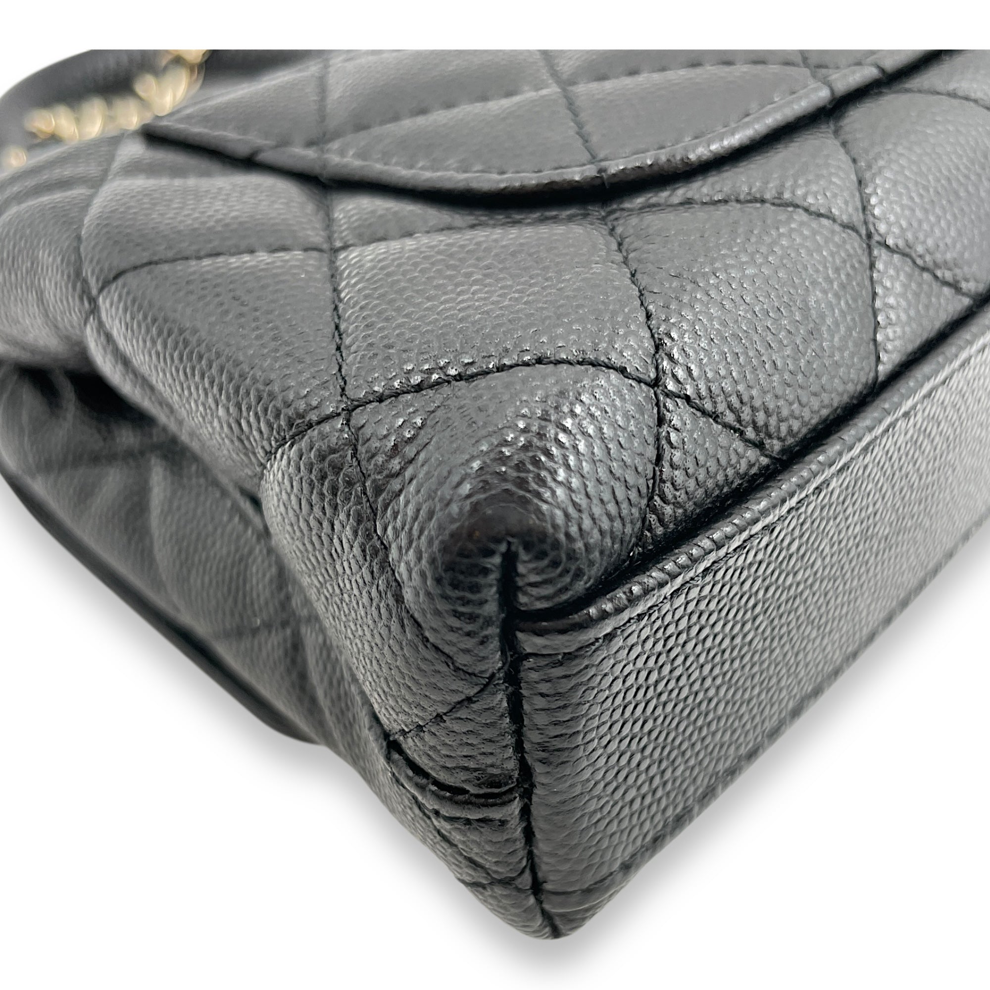 Coco Handle Micro Black Top Handle Bag in Caviar Leather, Gold hardware