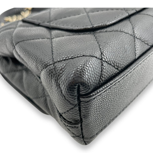 Coco Handle Micro Black Top Handle Bag in Caviar Leather, Gold hardware
