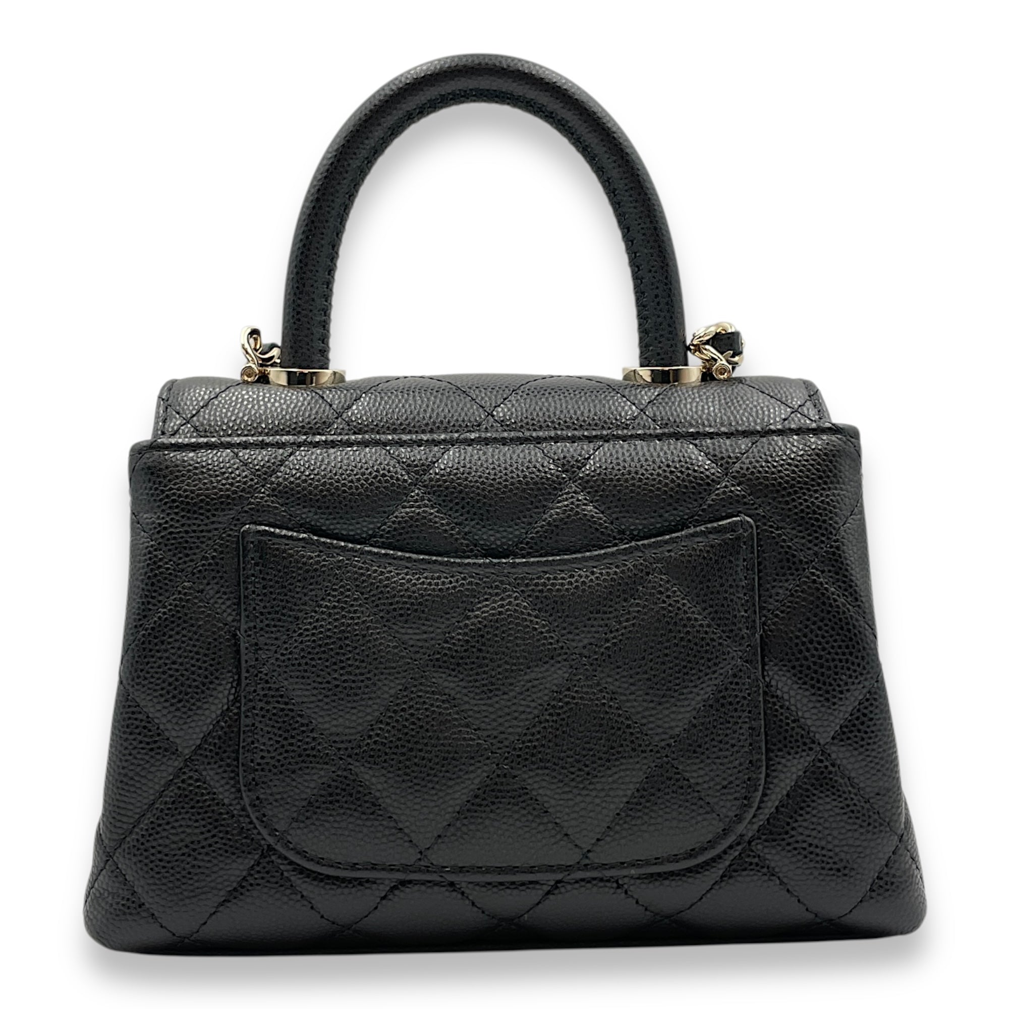 Coco Handle Micro Black Top Handle Bag in Caviar Leather, Gold hardware