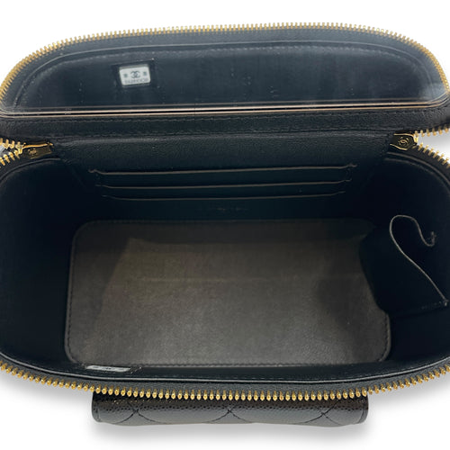 Quilted CC Vanity Black Crossbody Bag in Caviar Leather, Gold hardware