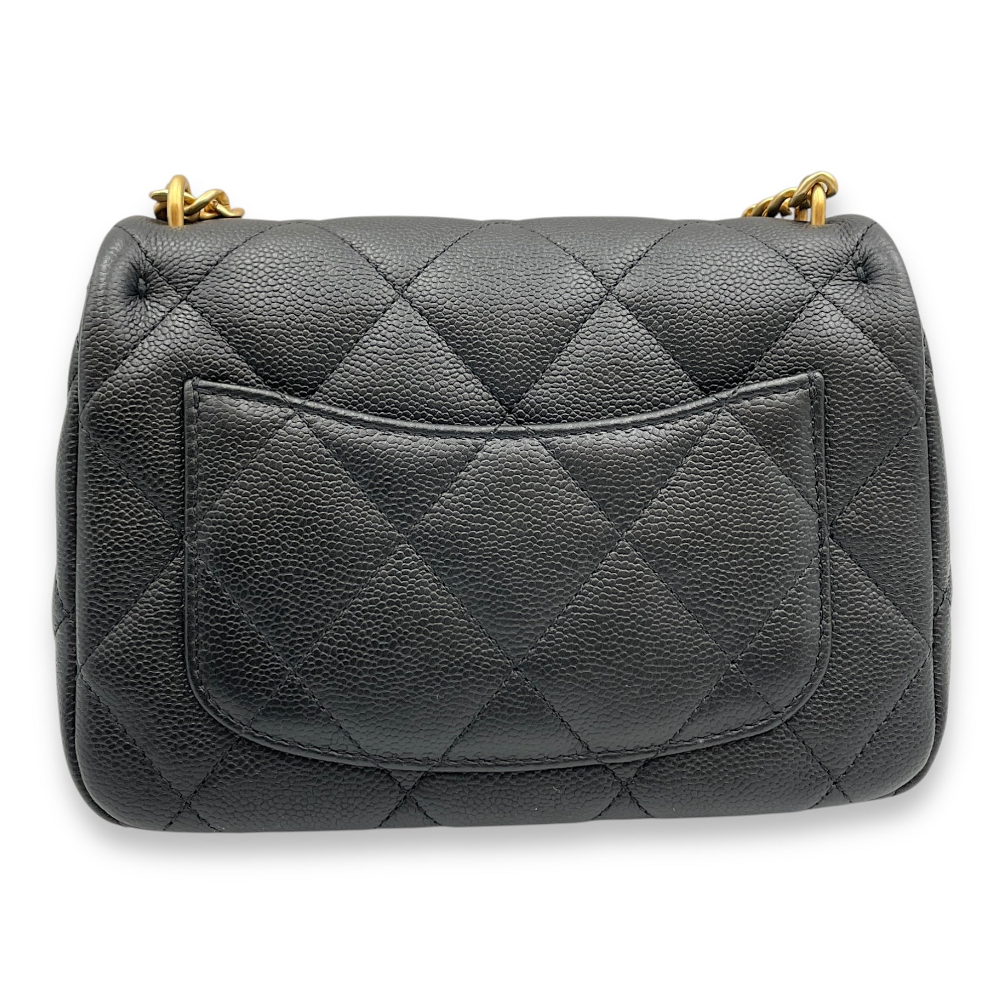 24P Flap Small Black Crossbody Bag in Caviar Leather, Gold hardware