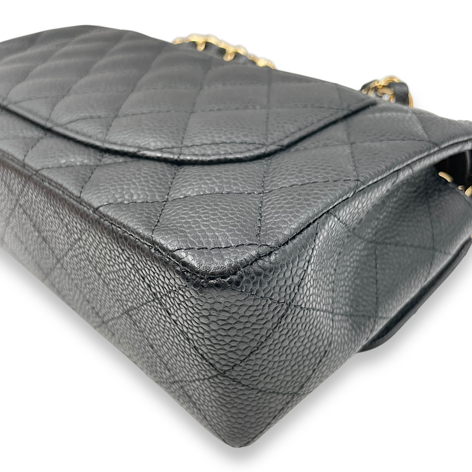 Classic Double Flap Small Black Bag in Caviar Leather, Gold hardware