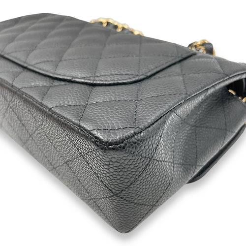 Classic Double Flap Small Black Bag in Caviar Leather, Gold hardware