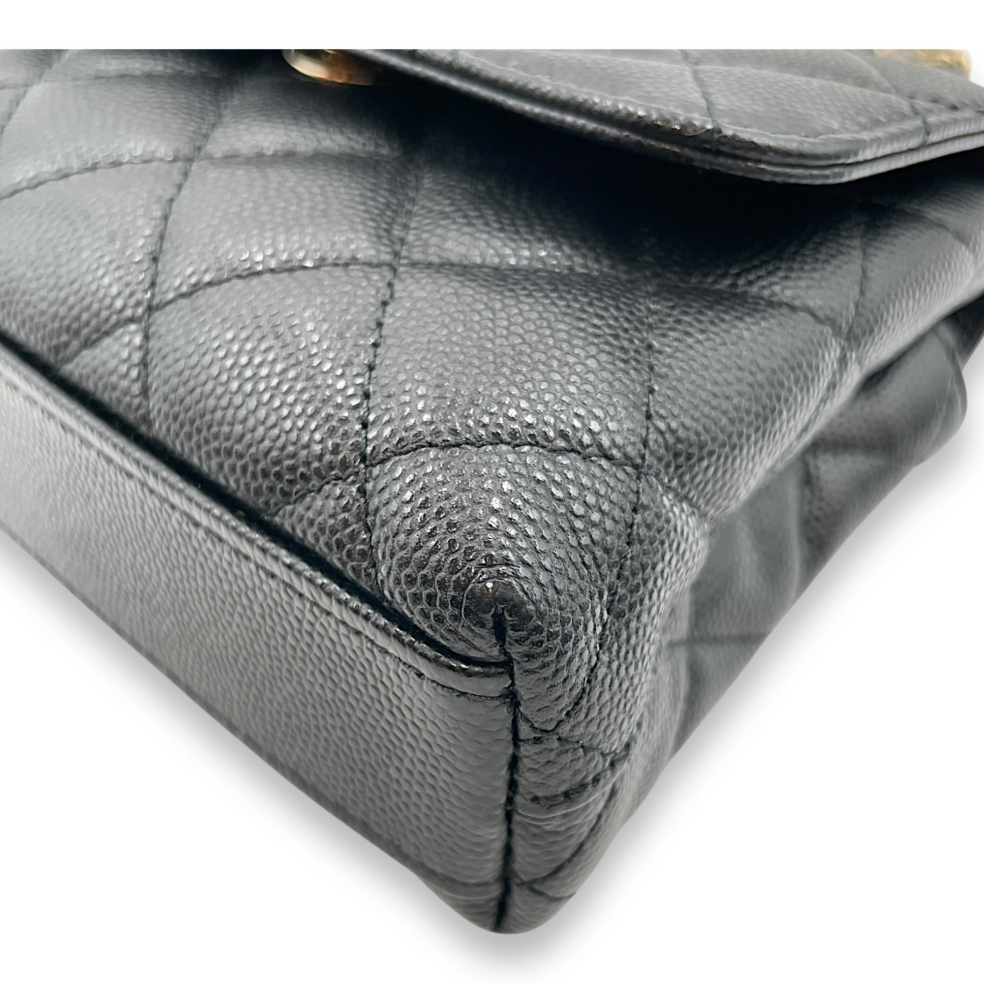 Coco Handle Micro Black Top Handle Bag in Caviar Leather, Gold hardware