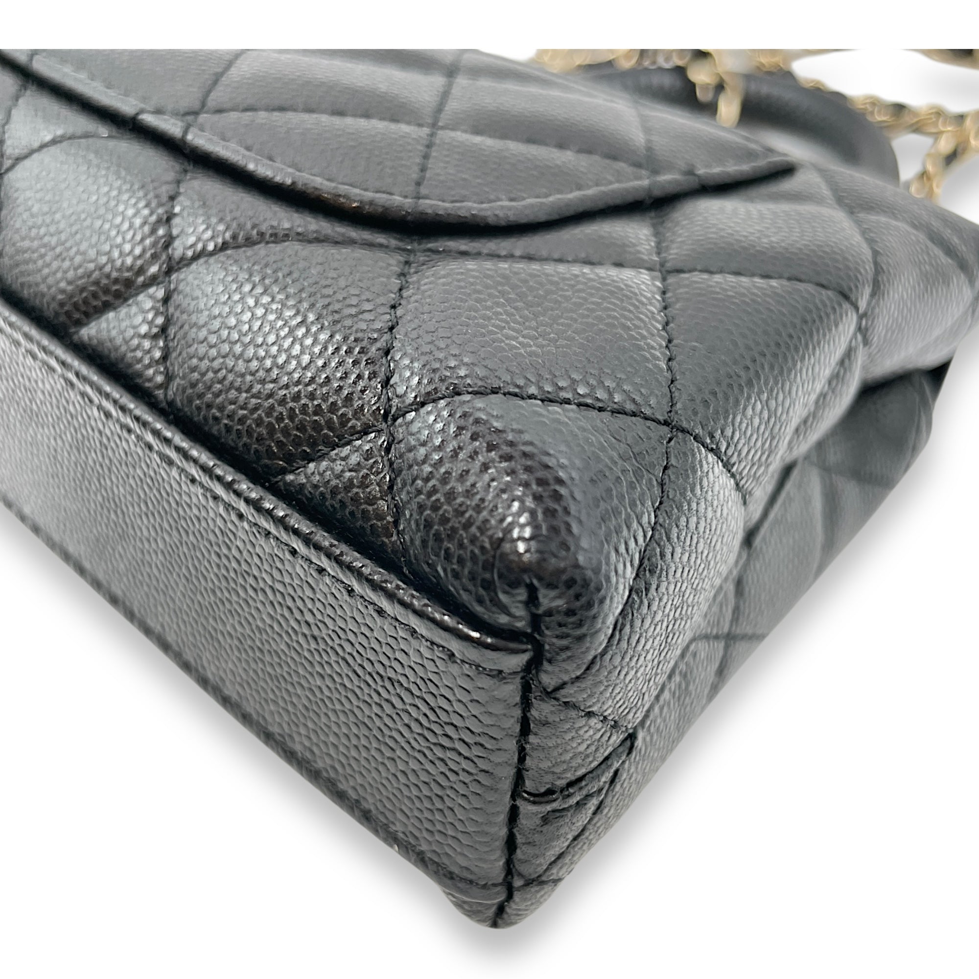 Coco Handle Micro Black Top Handle Bag in Caviar Leather, Gold hardware