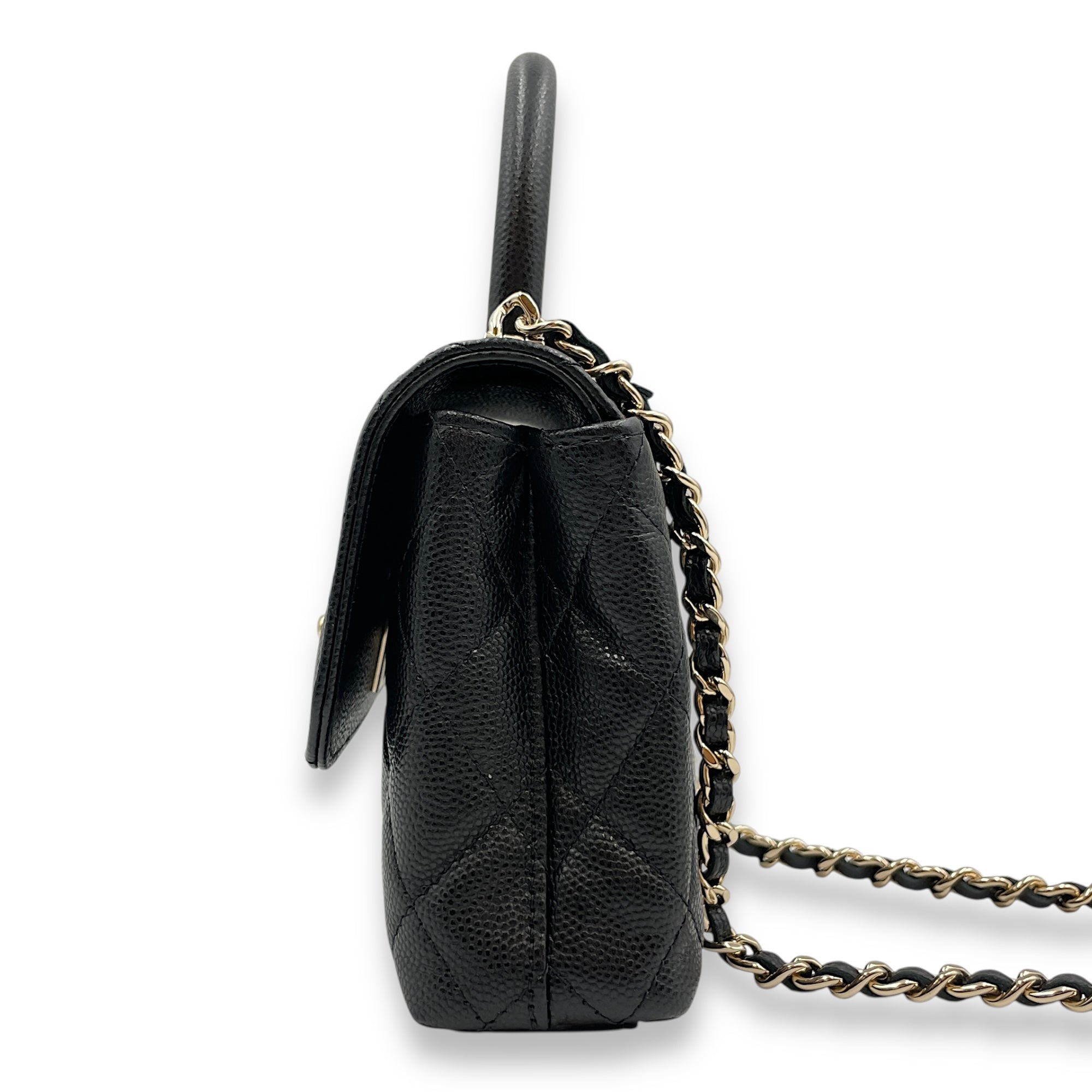 Coco Handle Micro Black Top Handle Bag in Caviar Leather, Gold hardware