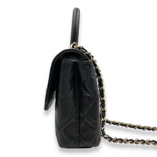 Coco Handle Micro Black Top Handle Bag in Caviar Leather, Gold hardware