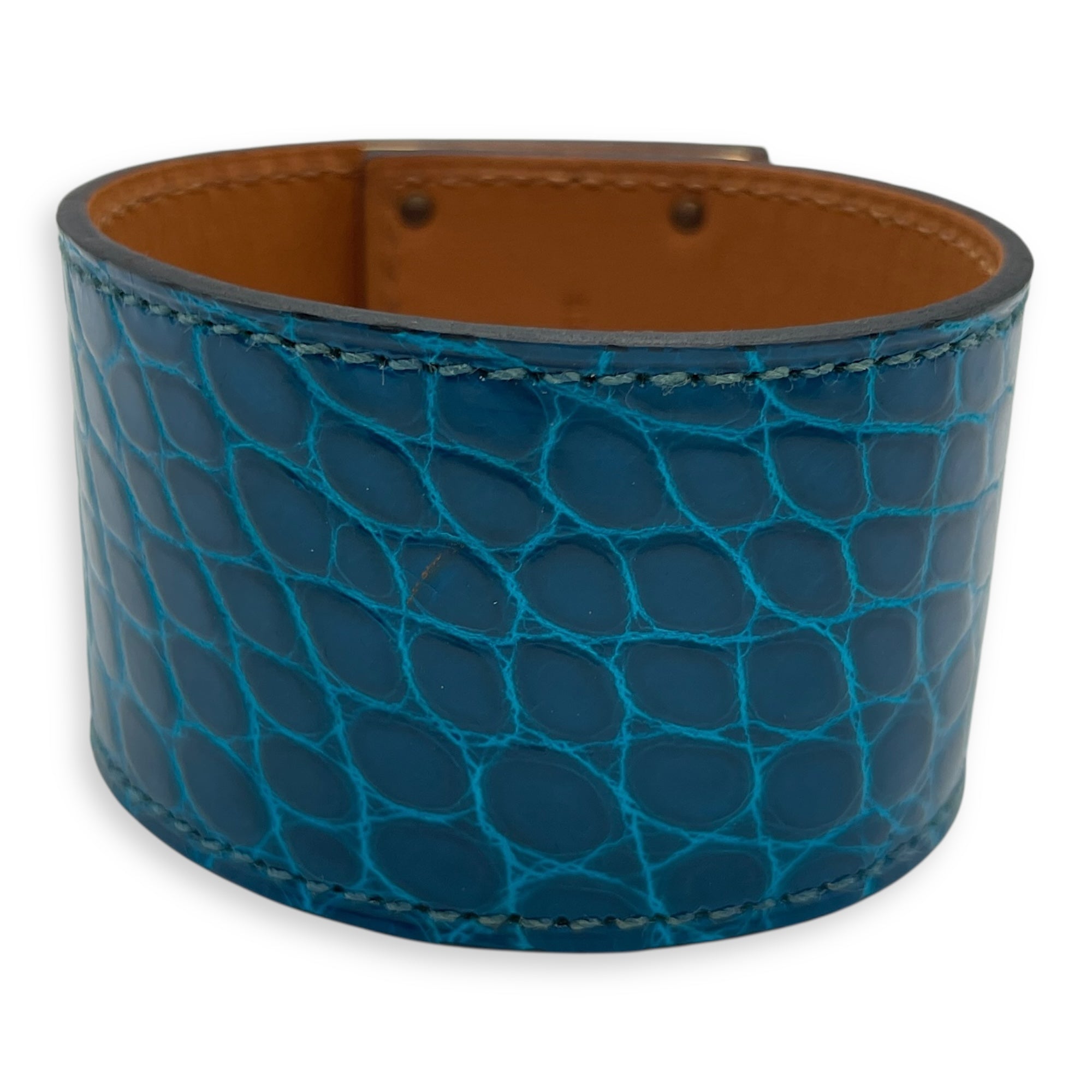 Kelly Dog Small Blue Izmir Bracelet in Shiny Alligator, Gold hardware