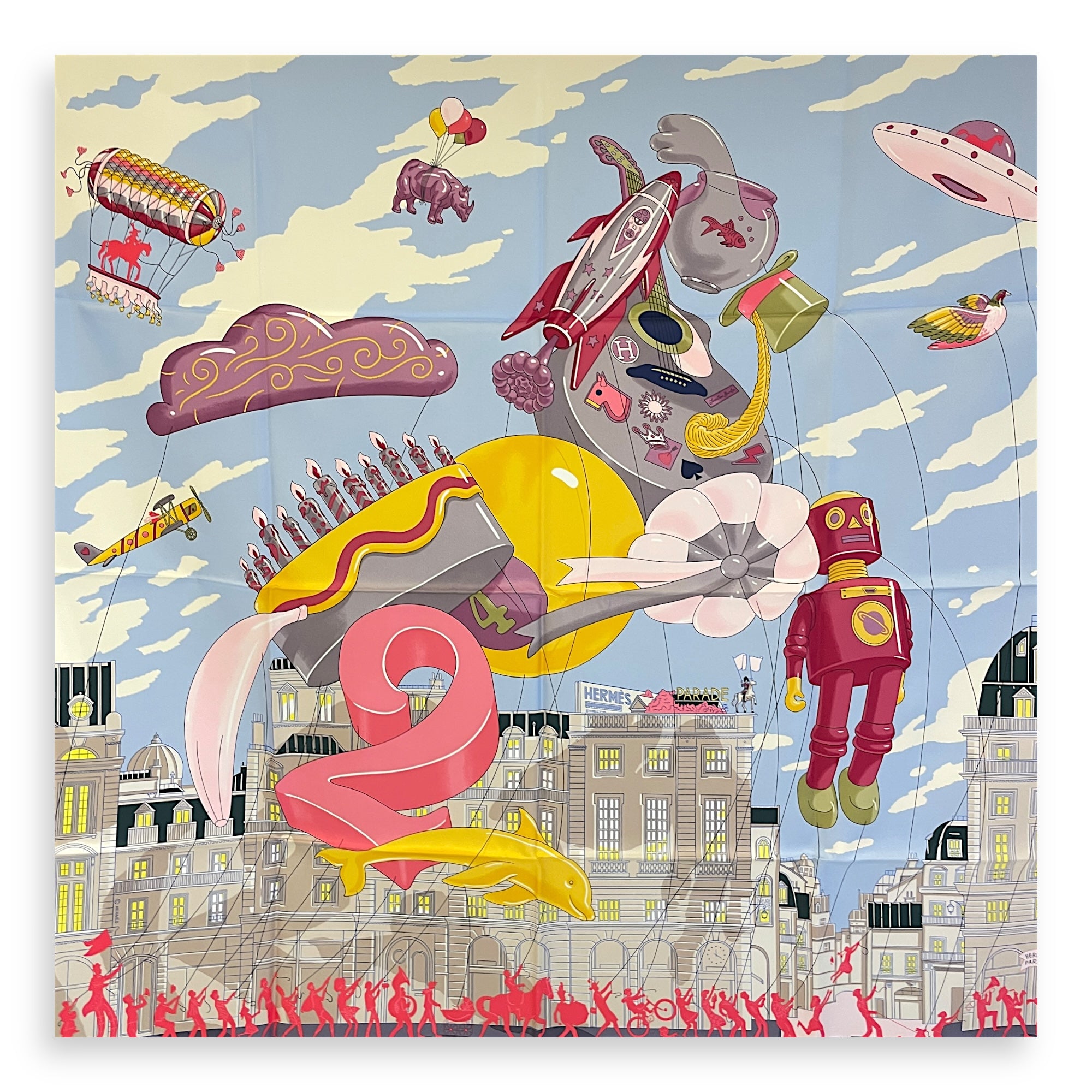 Parade 90 Blue Ciel/Rose/Jaune D'or Scarf