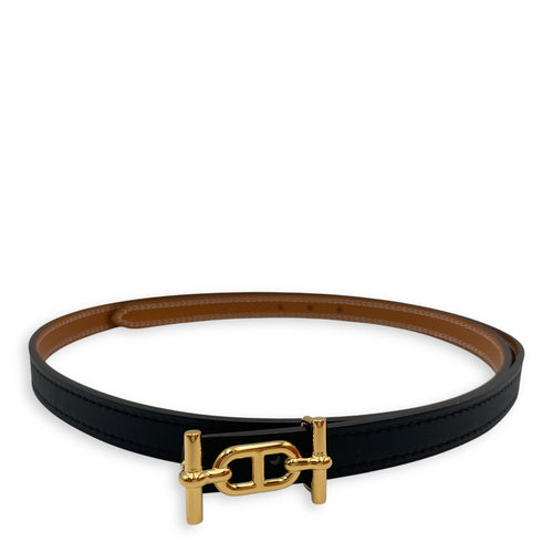 Ancre 13mm by 75cm Black/Gold Belt in Epsom/Swift, Gold hardware