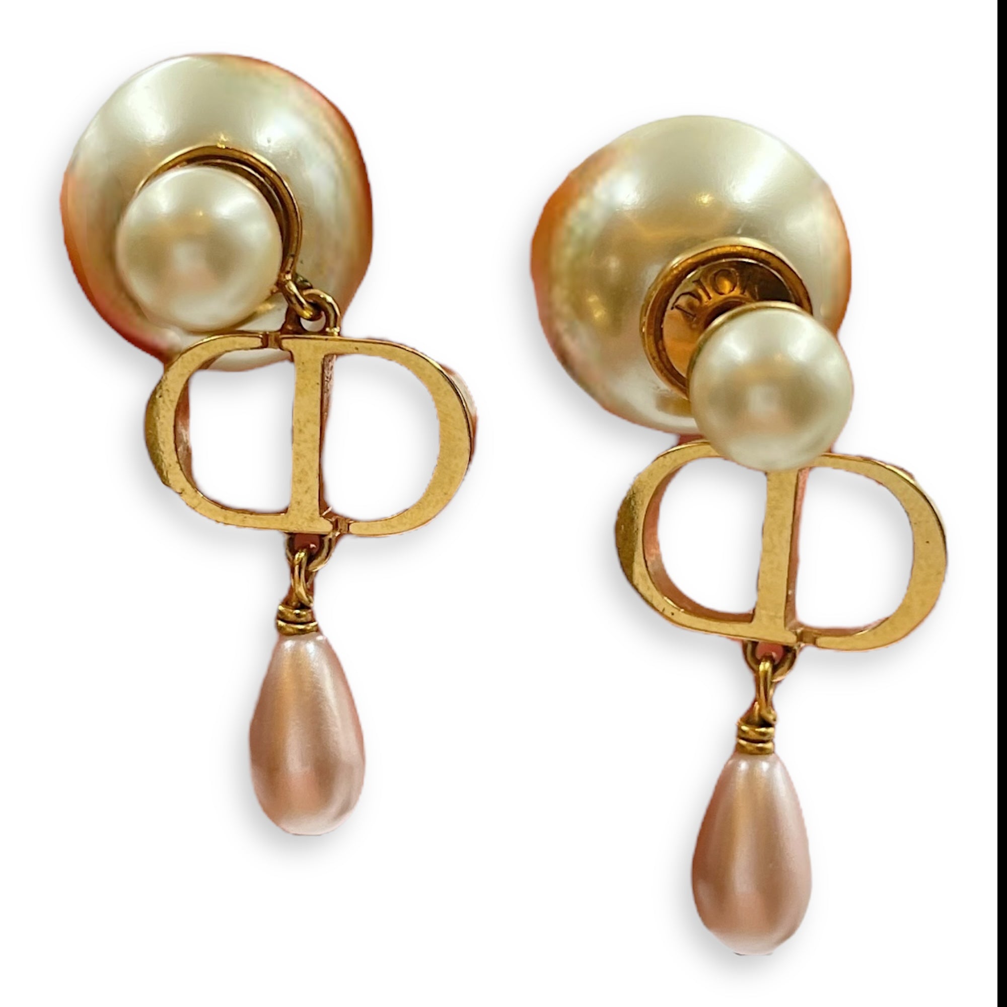 Dior Tribales White/Pink Earrings in Pearl, Gold hardware