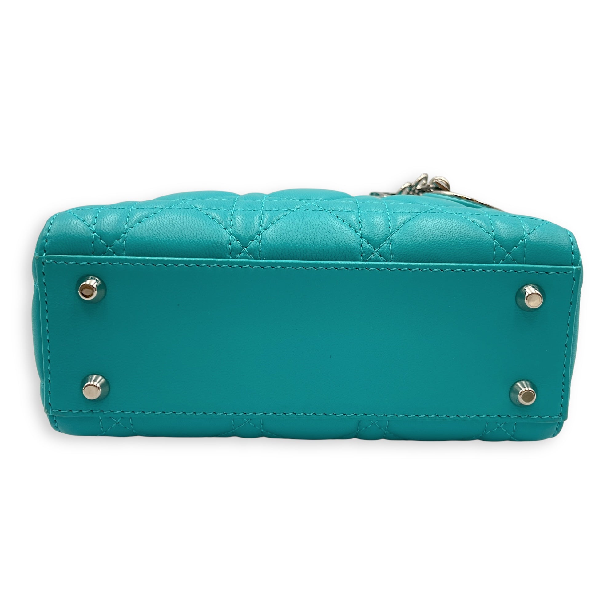 Lady Dior Mini Blue Top Handle in Lambskin, Silver hardware