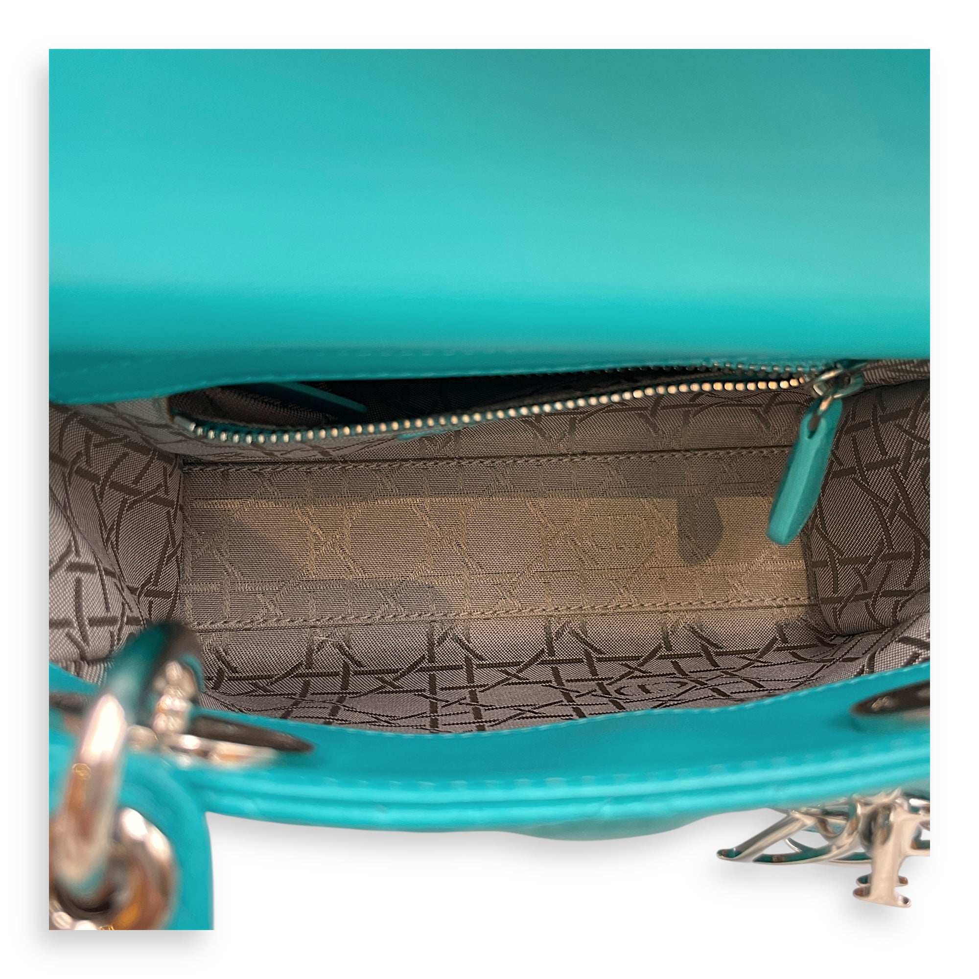 Lady Dior Mini Blue Top Handle in Lambskin, Silver hardware