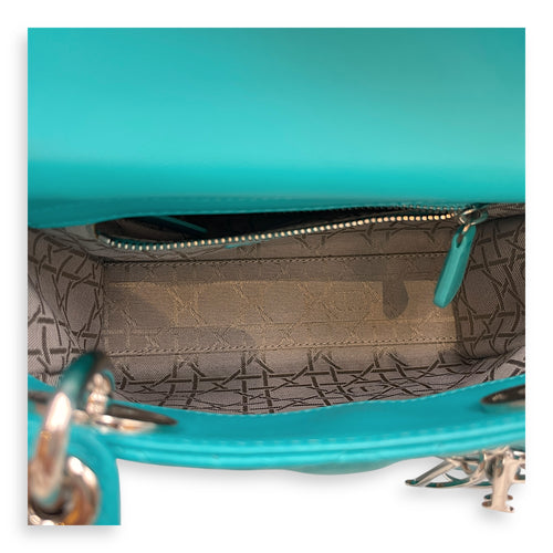 Lady Dior Mini Blue Top Handle in Lambskin, Silver hardware