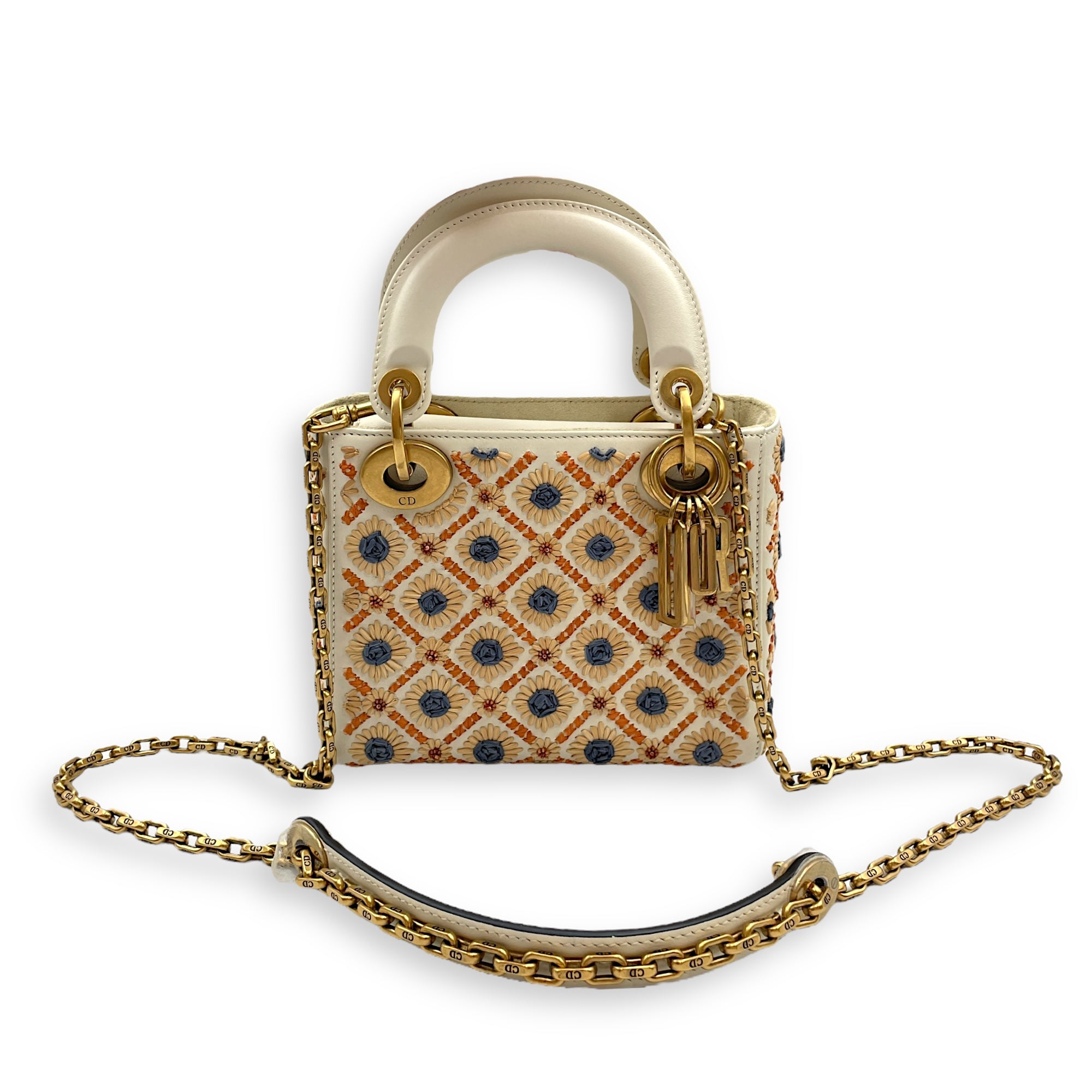 Lady Dior Mini Multi-Color Top Handle Bag in Calfskin, Brushed Gold hardware