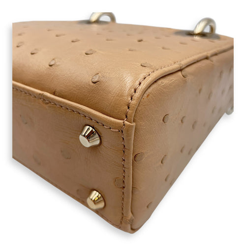 Lady Dior Mini Brown Top Handle Bag in Ostrich, Gold hardware