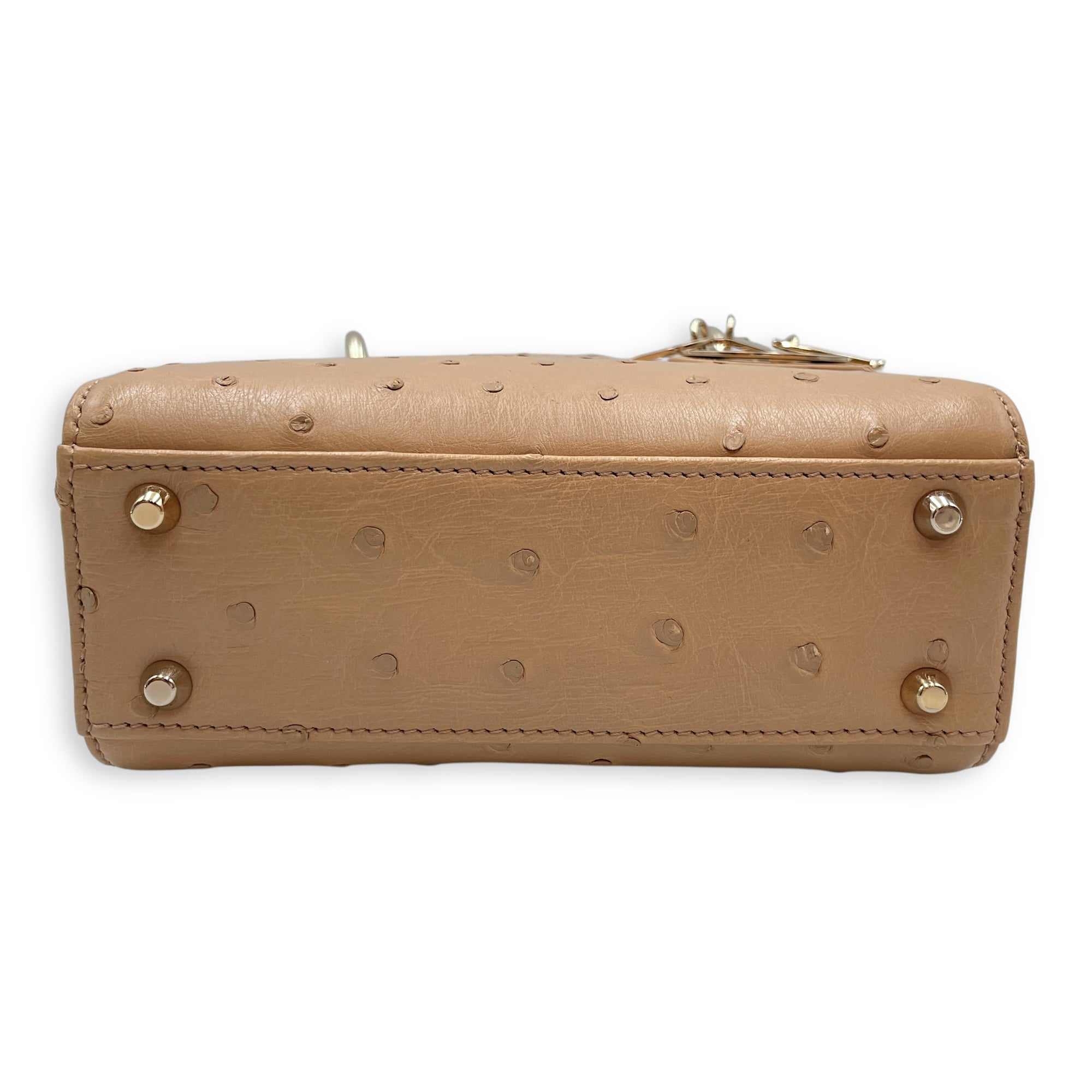 Lady Dior Mini Brown Top Handle Bag in Ostrich, Gold hardware