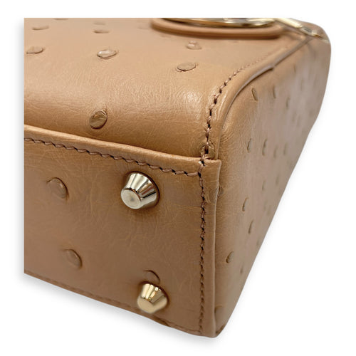 Lady Dior Mini Brown Top Handle Bag in Ostrich, Gold hardware