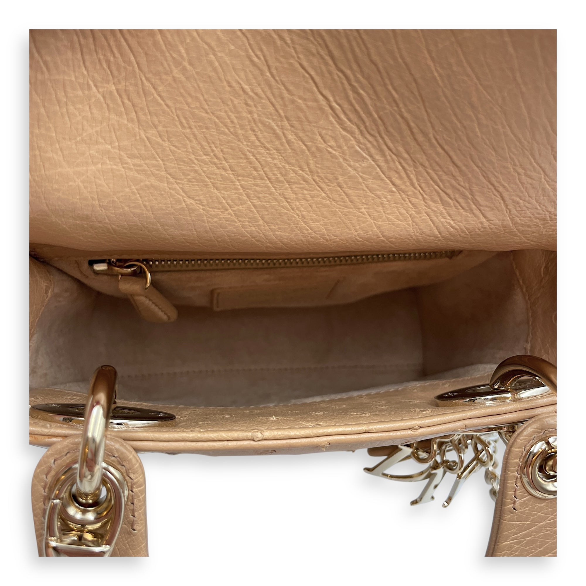 Lady Dior Mini Brown Top Handle Bag in Ostrich, Gold hardware