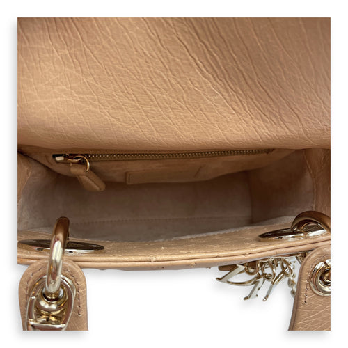Lady Dior Mini Brown Top Handle Bag in Ostrich, Gold hardware