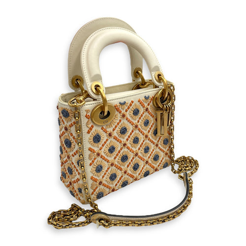 Lady Dior Mini Multi-Color Top Handle Bag in Calfskin, Brushed Gold hardware