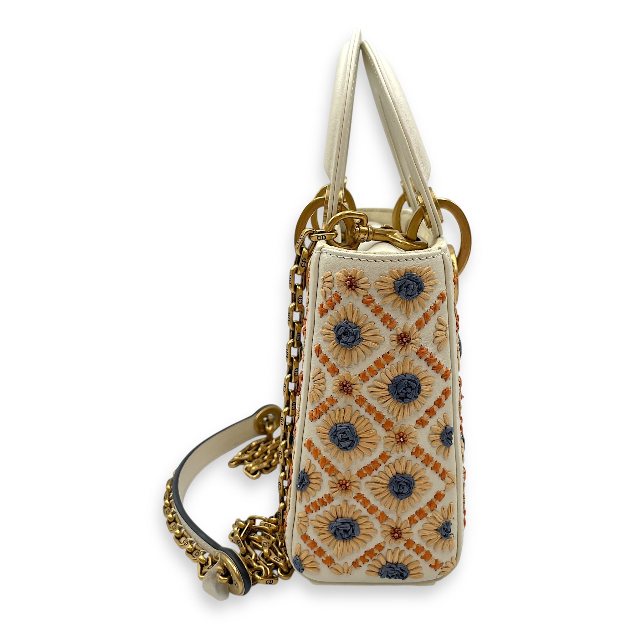 Lady Dior Mini Multi-Color Top Handle Bag in Calfskin, Brushed Gold hardware