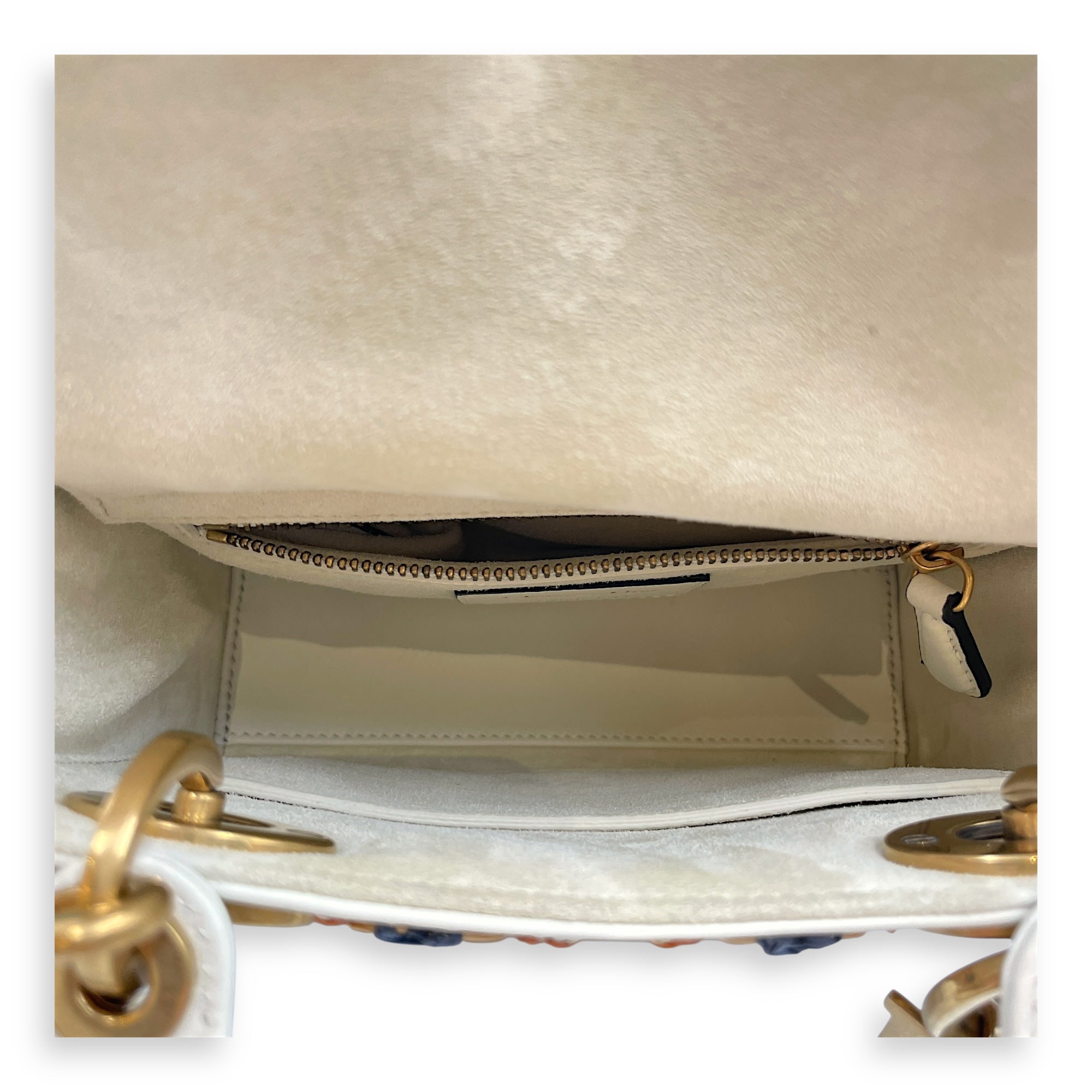 Lady Dior Mini Multi-Color Top Handle Bag in Calfskin, Brushed Gold hardware
