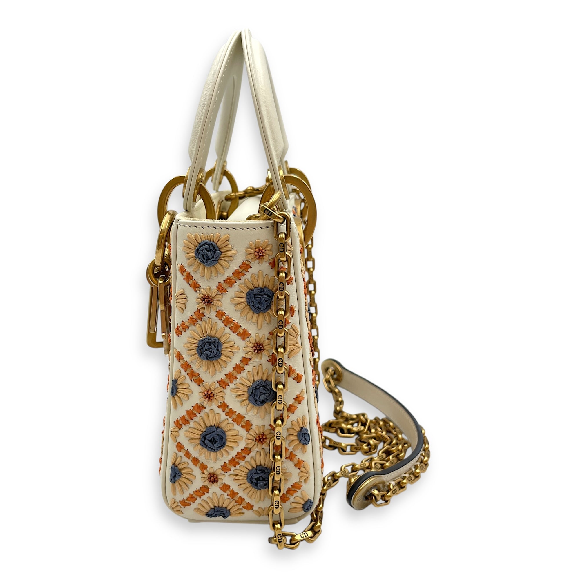 Lady Dior Mini Multi-Color Top Handle Bag in Calfskin, Brushed Gold hardware