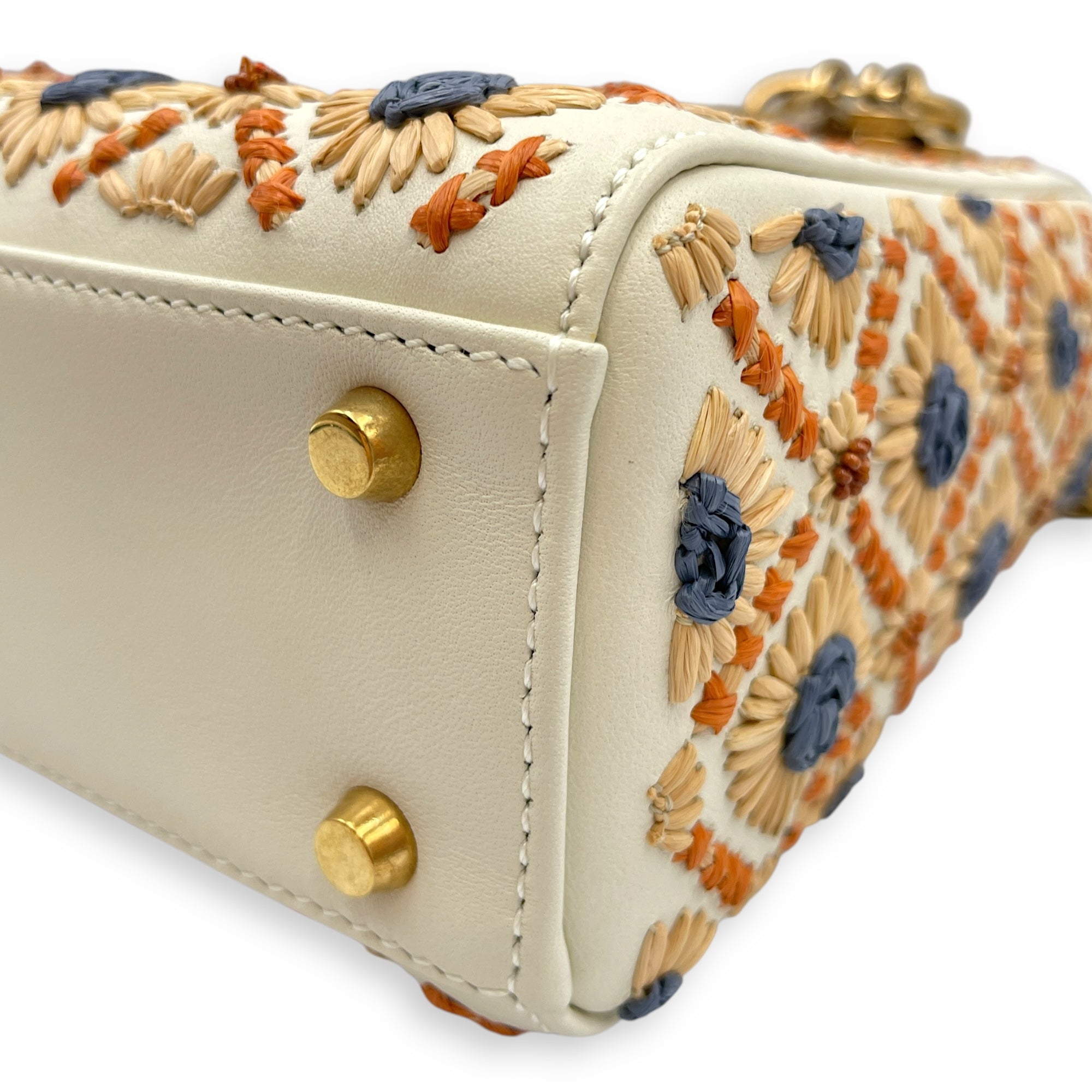 Lady Dior Mini Multi-Color Top Handle Bag in Calfskin, Brushed Gold hardware