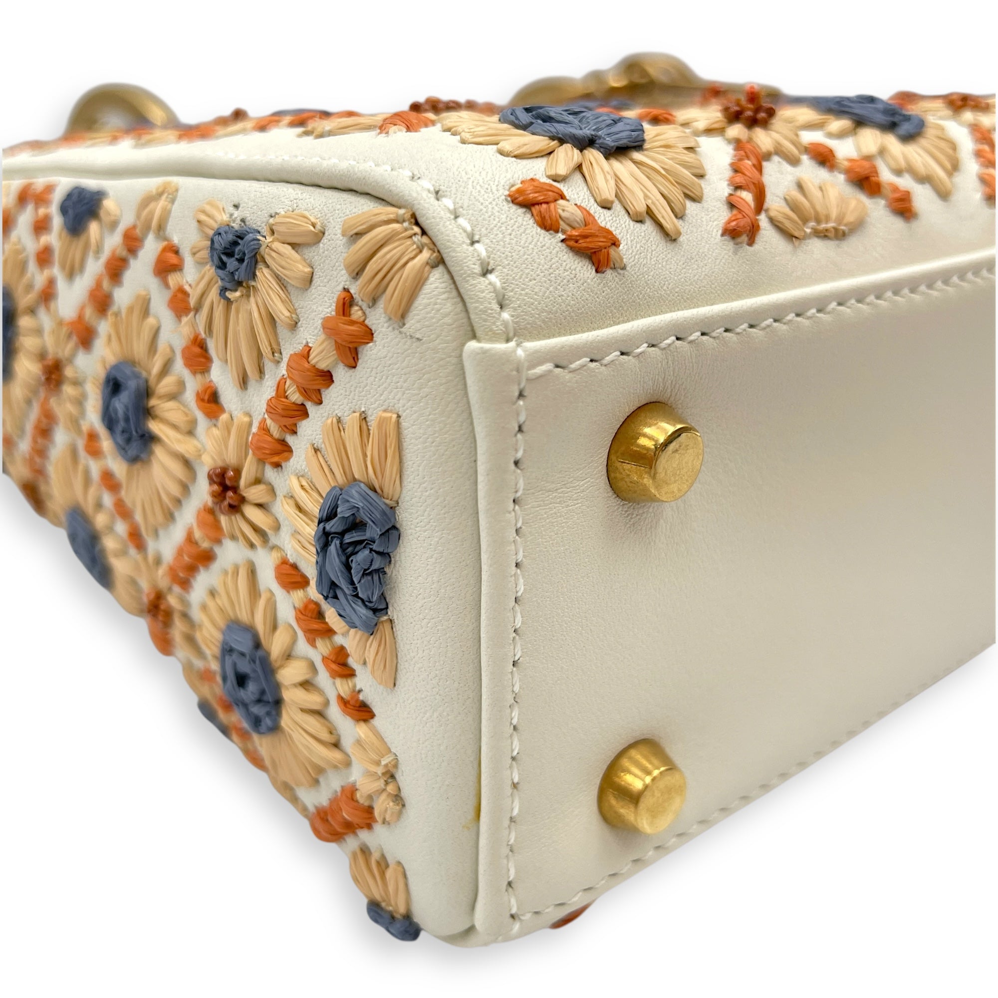Lady Dior Mini Multi-Color Top Handle Bag in Calfskin, Brushed Gold hardware