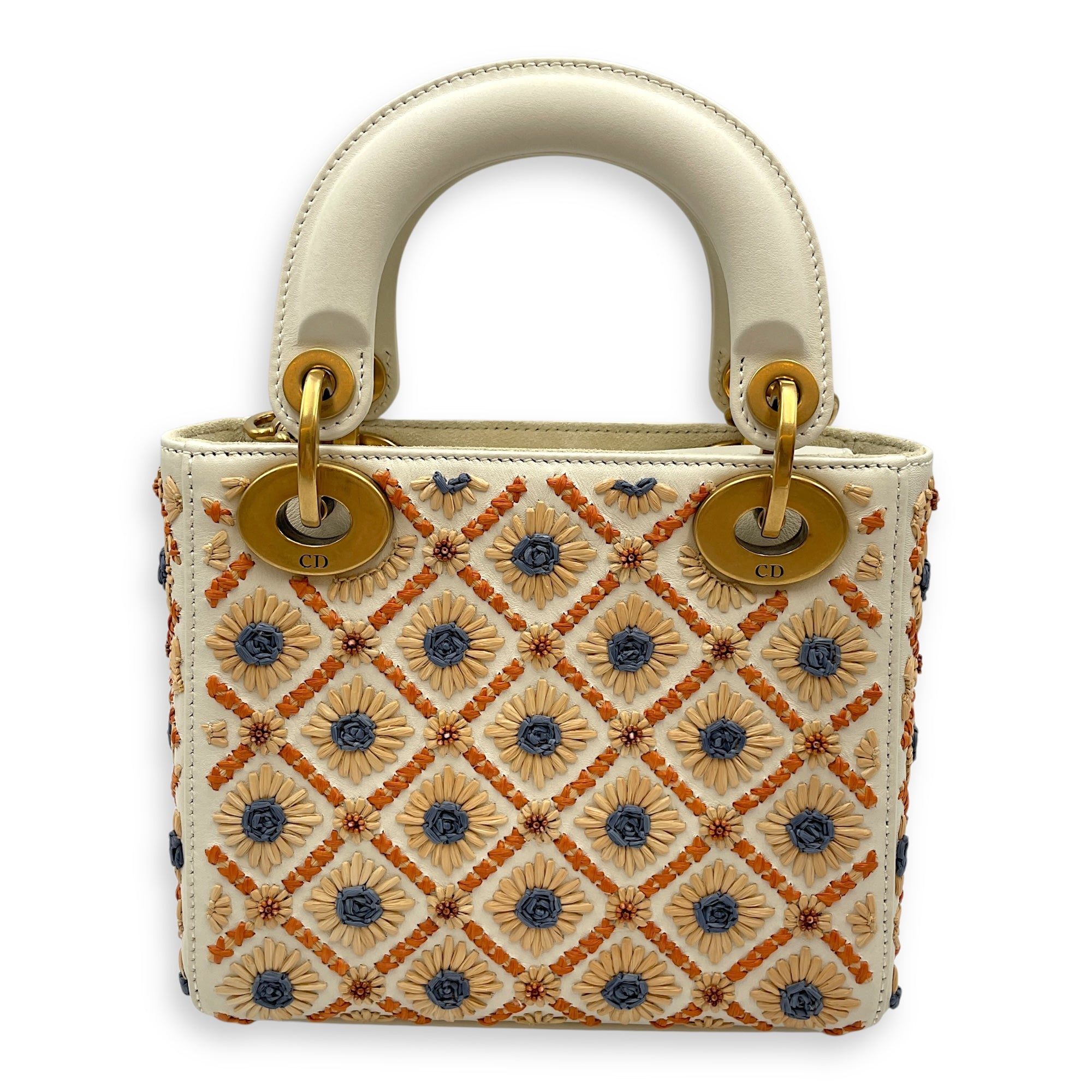 Lady Dior Mini Multi-Color Top Handle Bag in Calfskin, Brushed Gold hardware