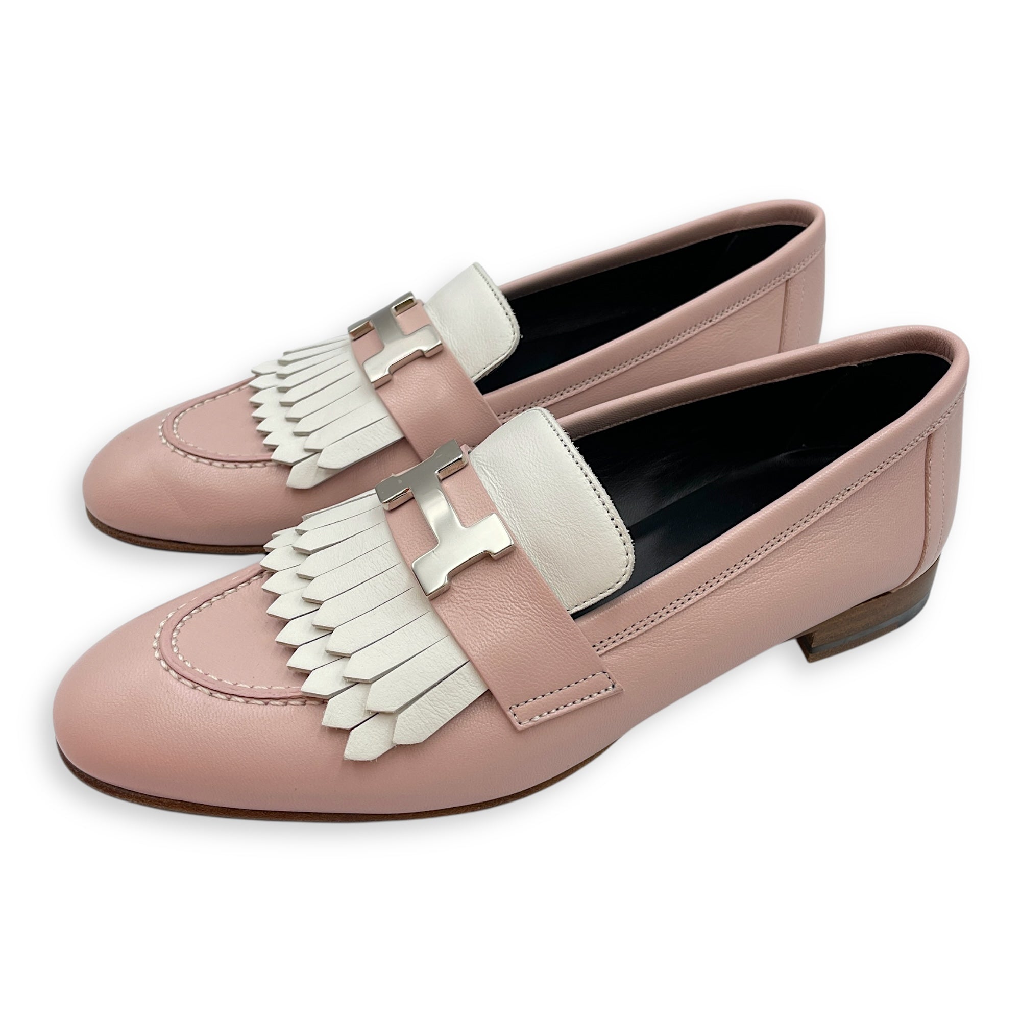 Paris 36 Rose Porcelaine/Blanc Loafers in Calfskin, Palladium hardware