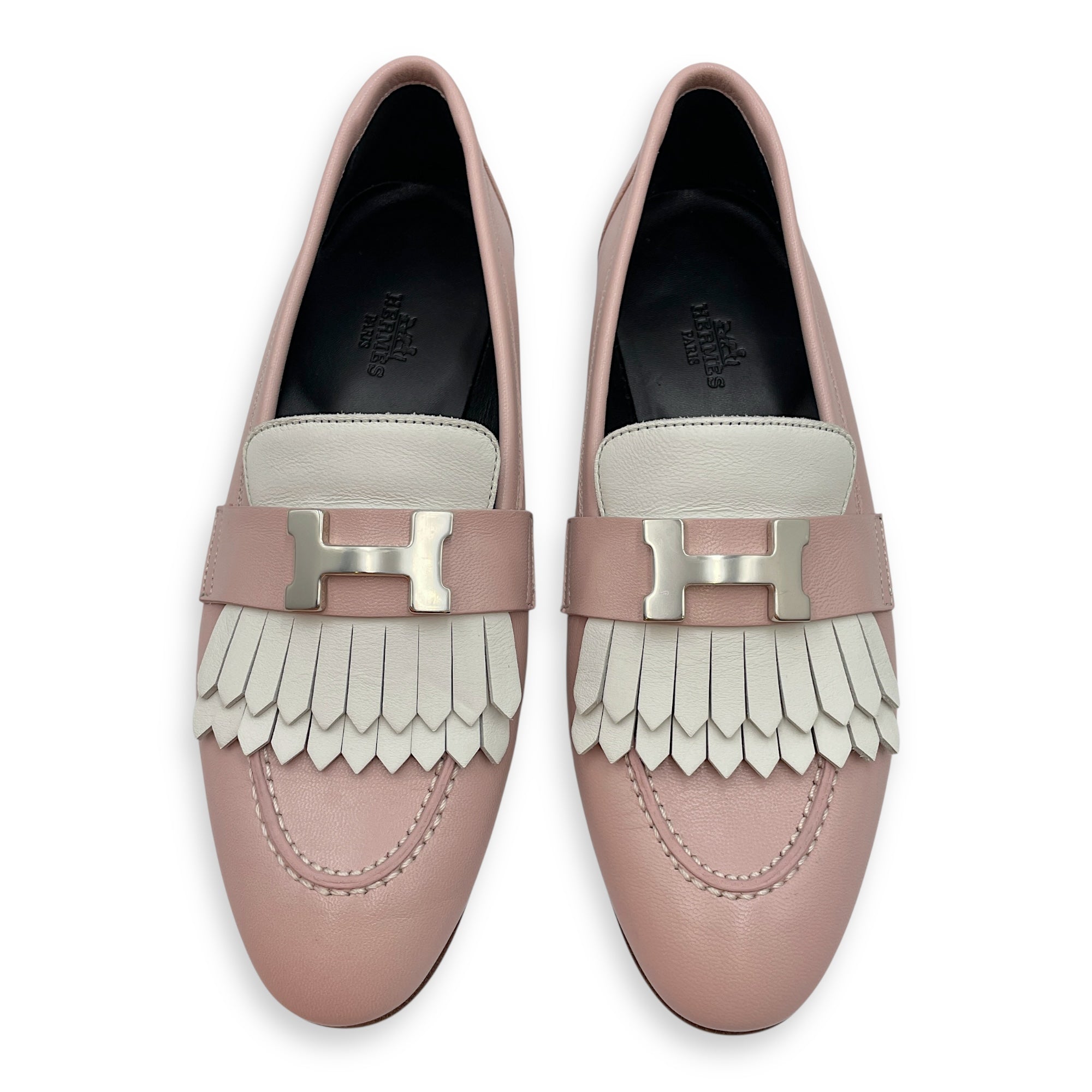 Paris 36 Rose Porcelaine/Blanc Loafers in Calfskin, Palladium hardware