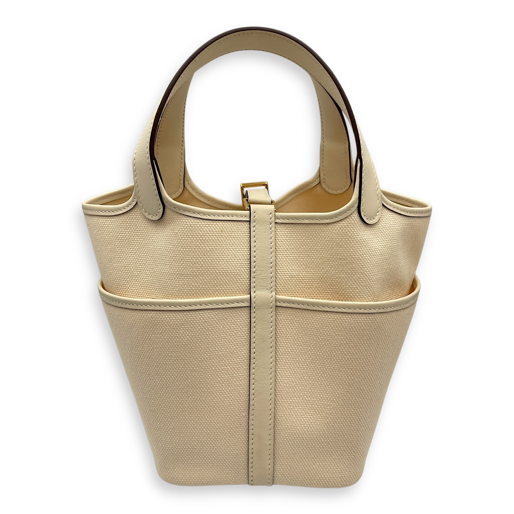 Picotin Pocket 18 Nata in Swift/Toile, Gold hardware