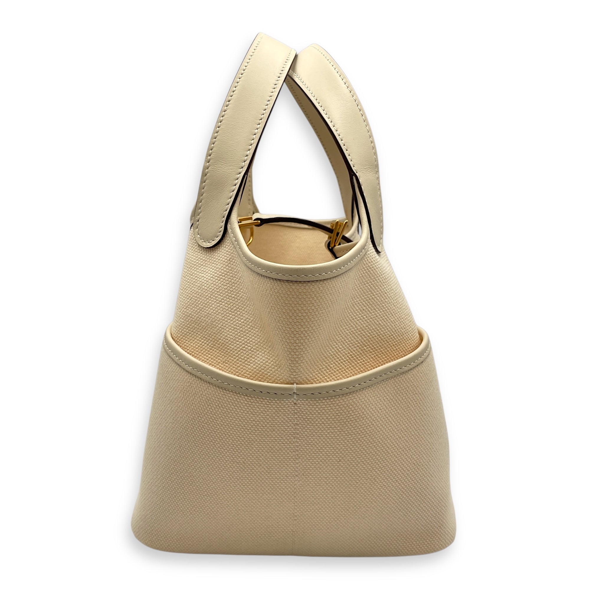 Picotin Pocket 18 Nata in Swift/Toile, Gold hardware