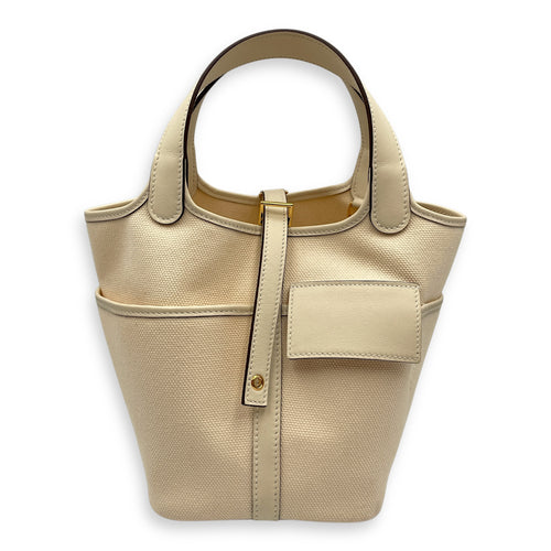 Picotin Pocket 18 Nata in Swift/Toile, Gold hardware