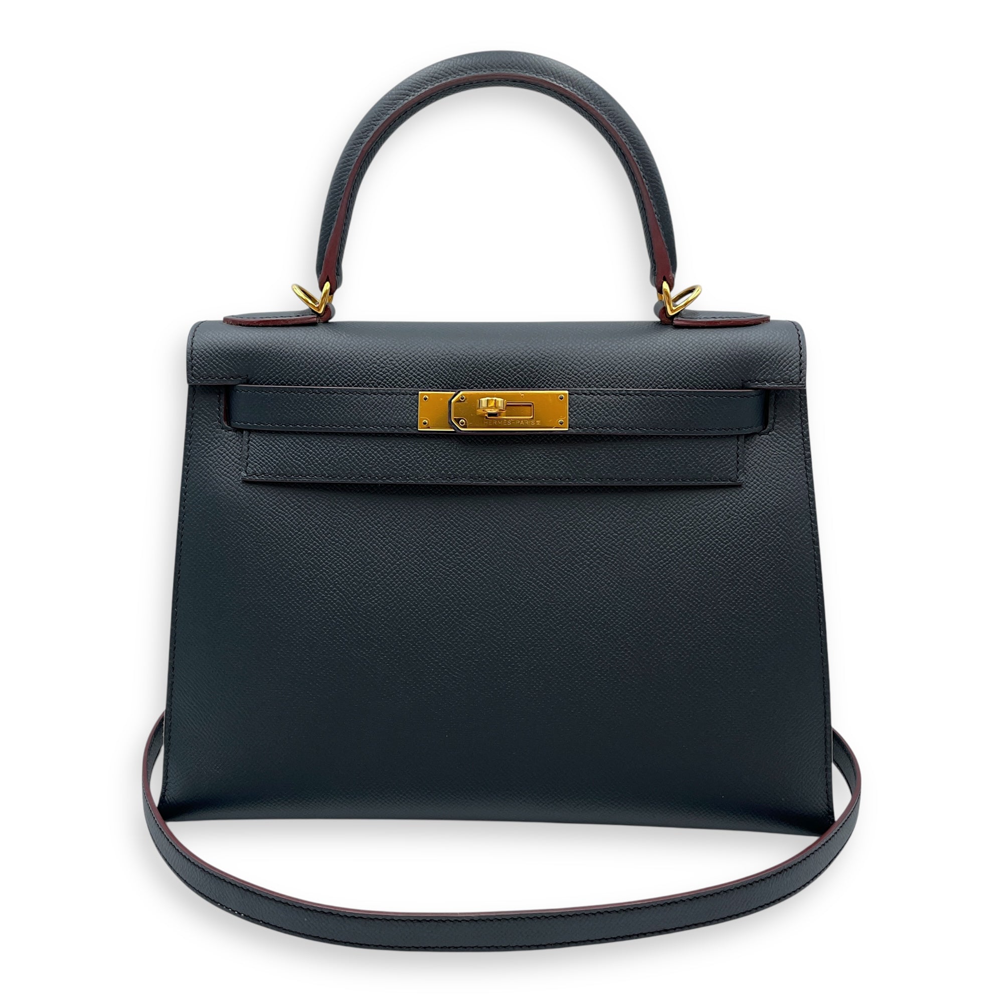 Sellier Kelly 28 Blue Indigo in Epsom, Gold hardware
