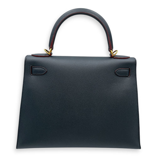 Sellier Kelly 28 Blue Indigo in Epsom, Gold hardware