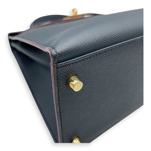 Sellier Kelly 28 Blue Indigo in Epsom, Gold hardware