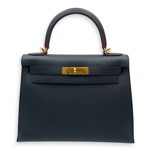 Sellier Kelly 28 Blue Indigo in Epsom, Gold hardware