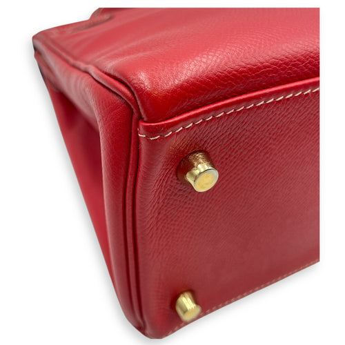 Kelly 28 Rouge Casaque/Blue thalassa in Epsom Permabrass hardware