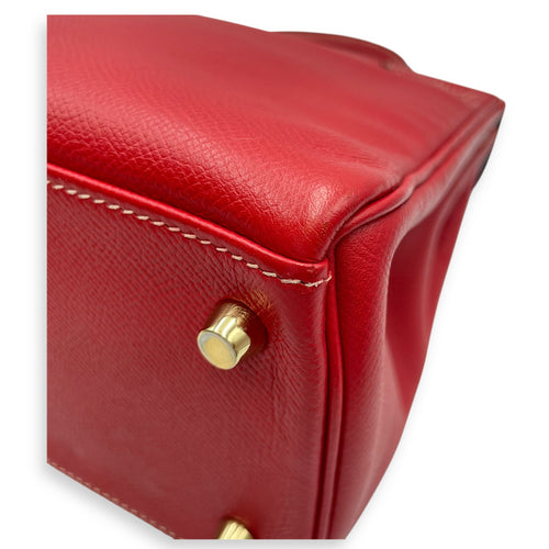 Kelly 28 Rouge Casaque/Blue thalassa in Epsom Permabrass hardware