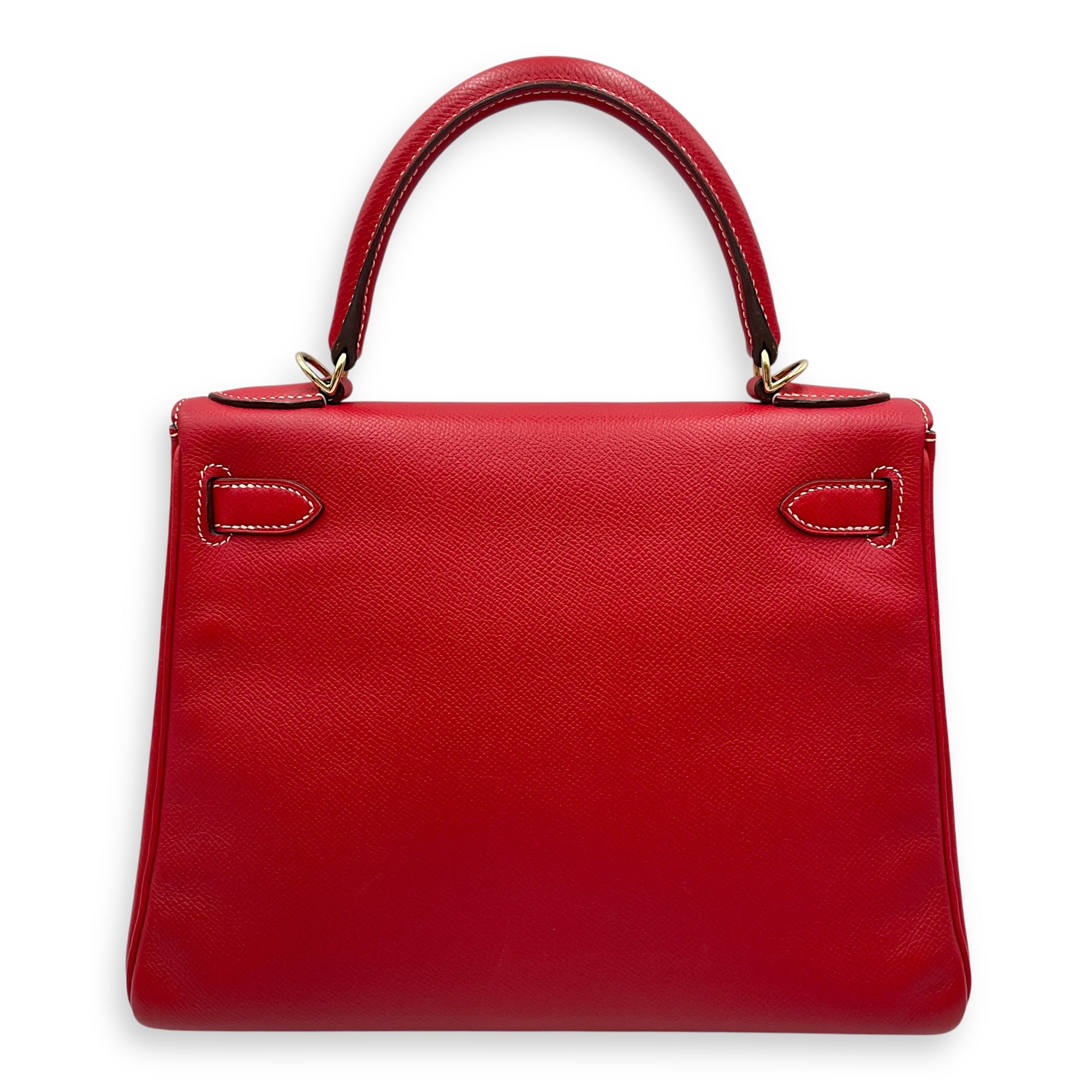Kelly 28 Rouge Casaque/Blue thalassa in Epsom Permabrass hardware