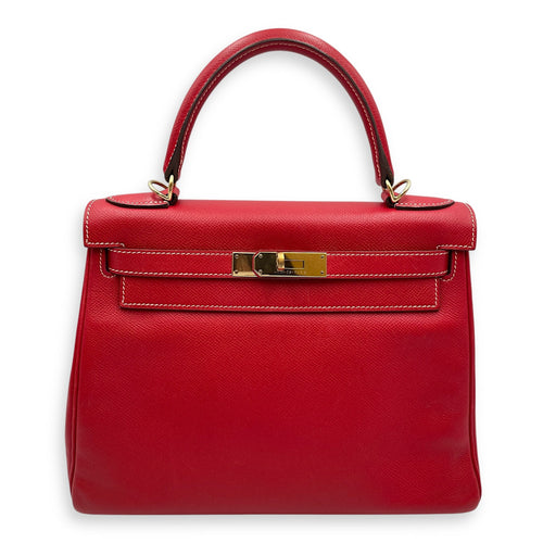 Kelly 28 Rouge Casaque/Blue thalassa in Epsom Permabrass hardware