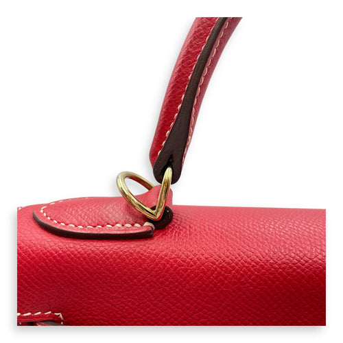 Kelly 28 Rouge Casaque/Blue thalassa in Epsom Permabrass hardware