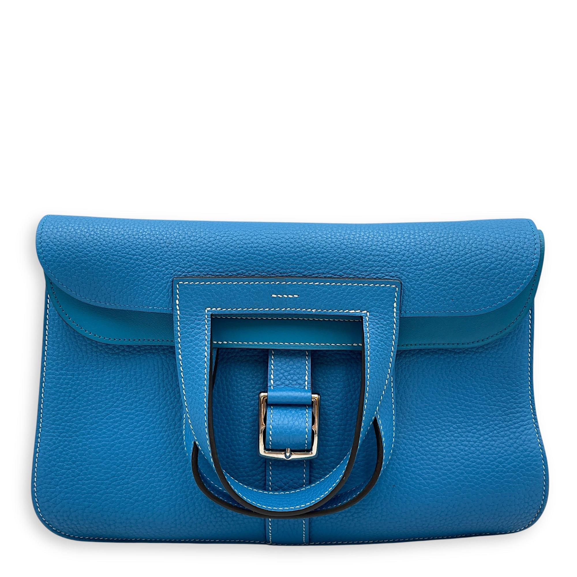 Hermès Halzan 31 Blue Zanzibar in Clemence Palladium hardware
