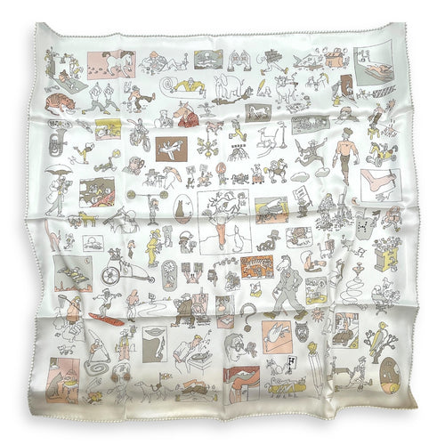 Carre Libre 70 Blanc/Gris/Rose Scarf