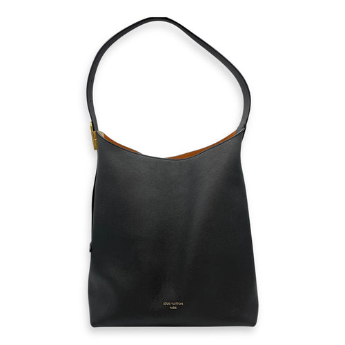 Low Key Hobo MM Black Shoulder Bag in Calfskin, Gold hardware